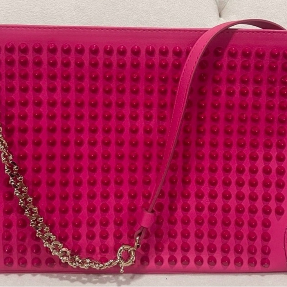 Christian Louboutin Fuchsia Studded Chain Shoulder Clutch crossbody